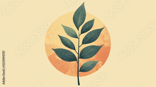 Botanical Plant Leaves Green Circle Brown Background