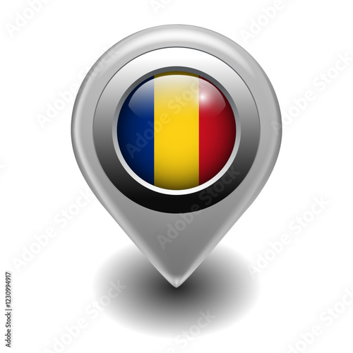Vector Map Pin Location Icon with Romanian Flag on 3D Metallic Map Marker Free Download Vector Map Pin Location Icon with Romanian Flag on 3D Metallic Map Marker - GFXLoad
