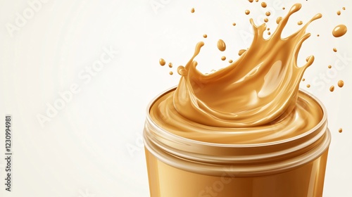 Delicious Pure Creamy Peanut Butter Jar with Liquid Splash - Food Photography Concept