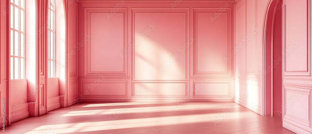 An upscale pink room characterized by simple yet stylish walls and floors, resulting in a spacious atmosphere. An upscale pink room characterized by simple yet stylish walls and floors, resulting in a spacious atmosphere.