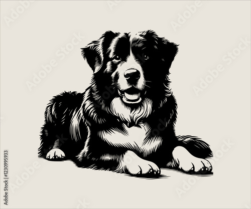 Bernese Mountain Dog. Black and white vector illustration for your design