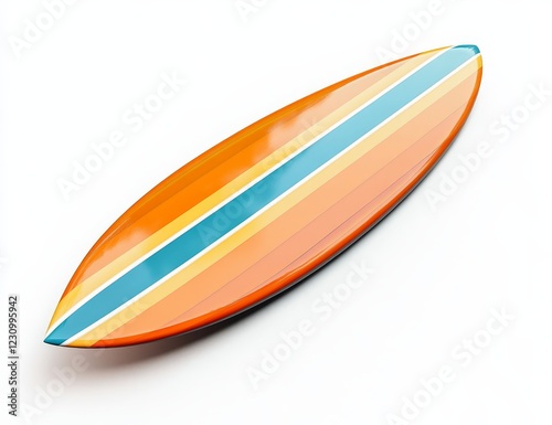 Orange and teal striped surfboard isolated on white. photo