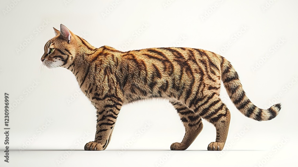 Bengal cat standing profile, isolated on white background. Bengal cat standing profile, isolated on white background.