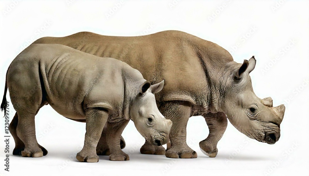 Fototapeta premium Generated image Mother and baby White Rhinoceros, Ceratotherium simum, 10 years old and