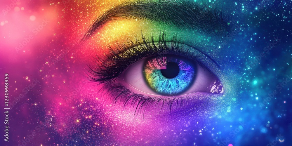 Vibrant close-up eye colorful abstract background digital fantasy realm Vibrant close-up eye colorful abstract background digital fantasy realm