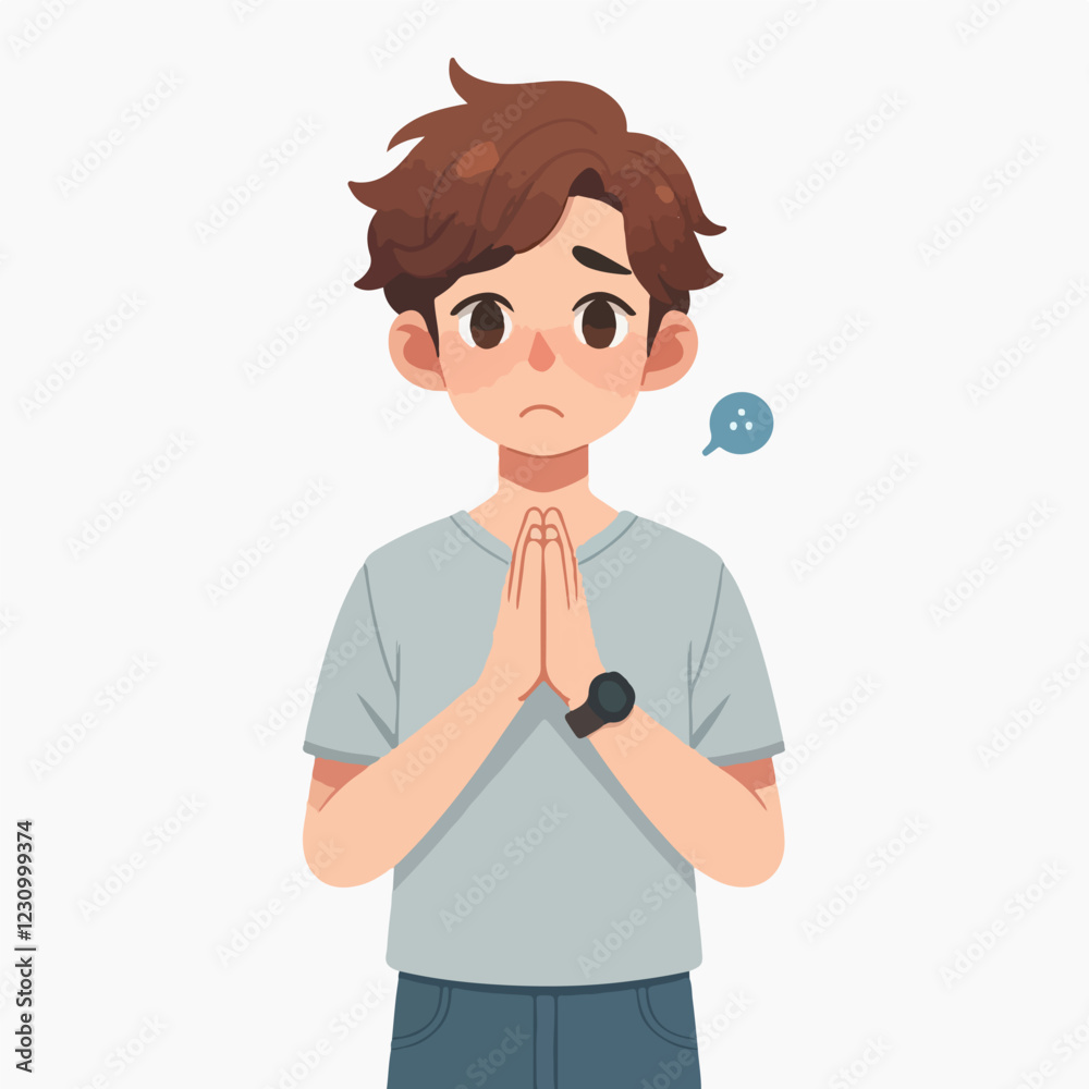 Sad Boy Praying Illustration in White Background Sad Boy Praying Illustration in White Background