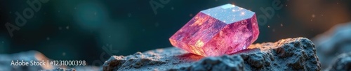Large lodestone crystal on a granite outcropping, geological formation, natural rock