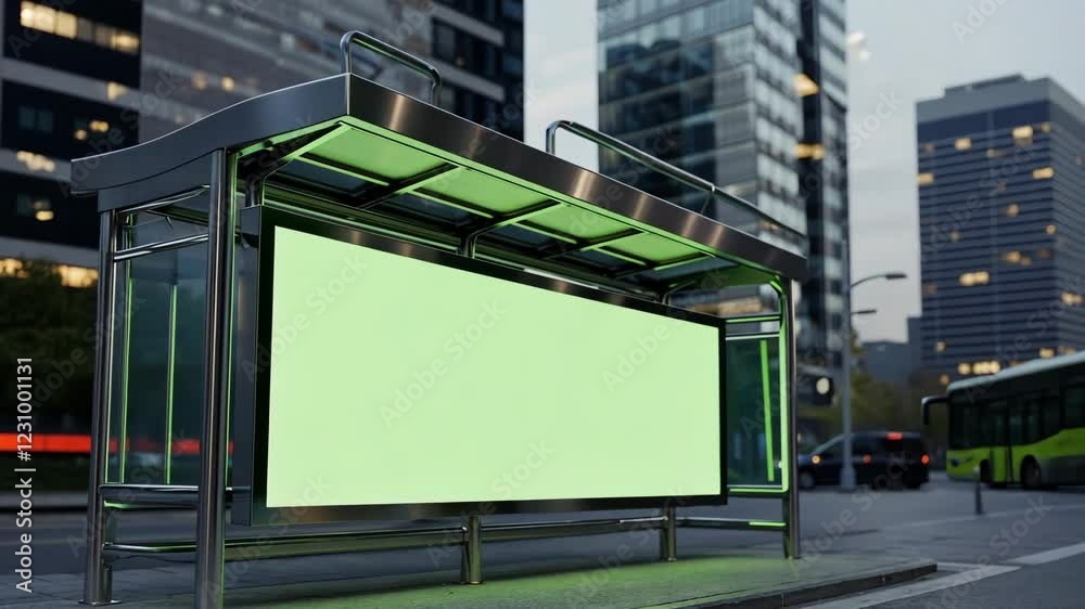 Modern City Bus Stop with Large Blank Advertisement Screen for Mockup Modern City Bus Stop with Large Blank Advertisement Screen for Mockup