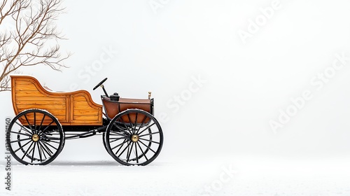 Antique Wooden Carriage in a Snowy Winter Landscape: A Nostalgic Scene