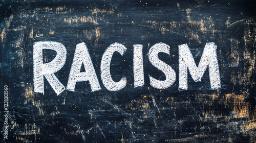 chalkboard sign with the word racism written in white chalk