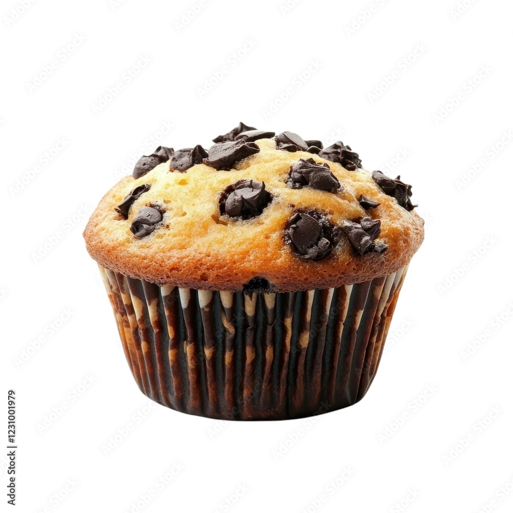 Delicious Chocolate Chip Muffin on White Background for Bakery Use Delicious Chocolate Chip Muffin on White Background for Bakery Use