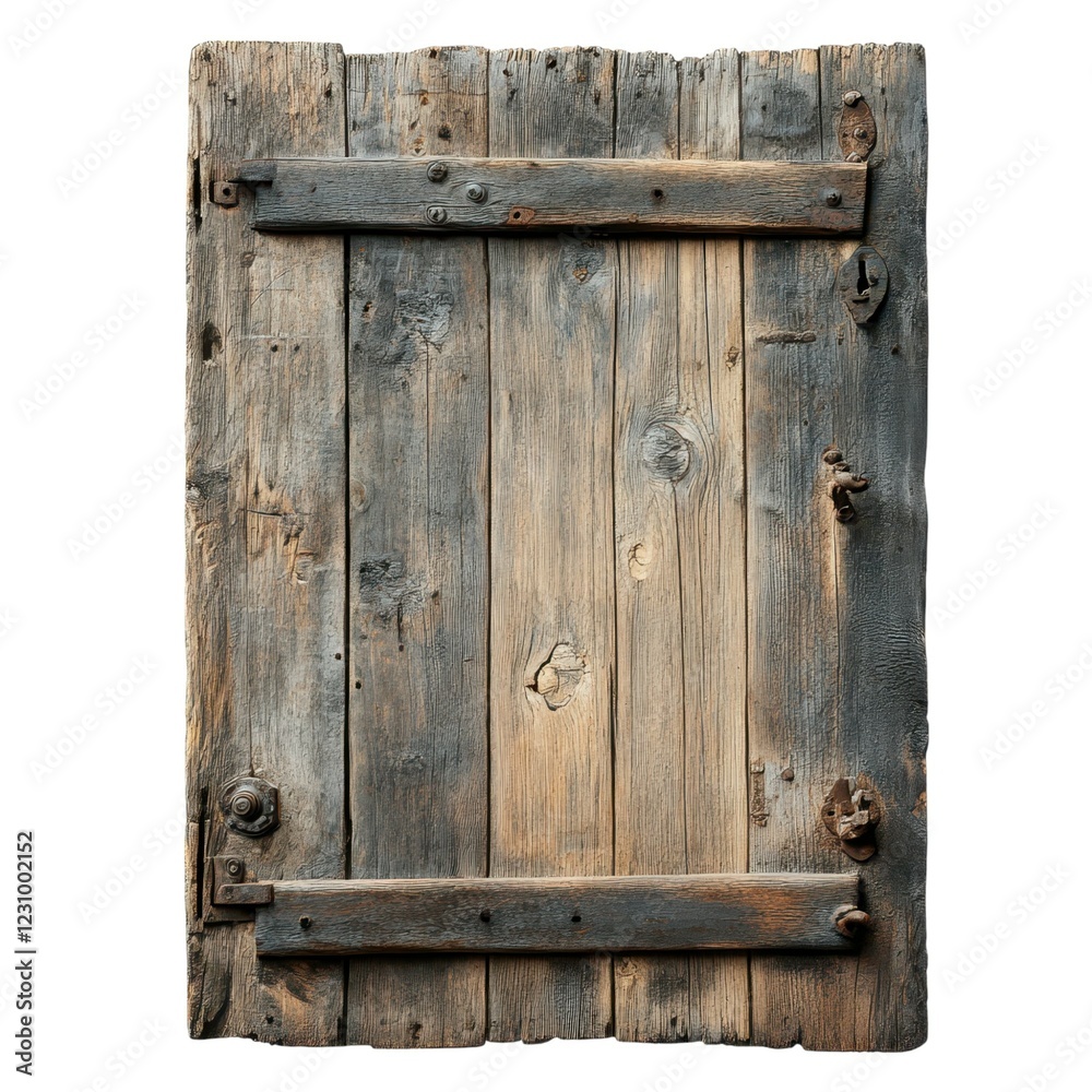 Rustic Wooden Door with Metal Hardware and Weathered Texture Rustic Wooden Door with Metal Hardware and Weathered Texture
