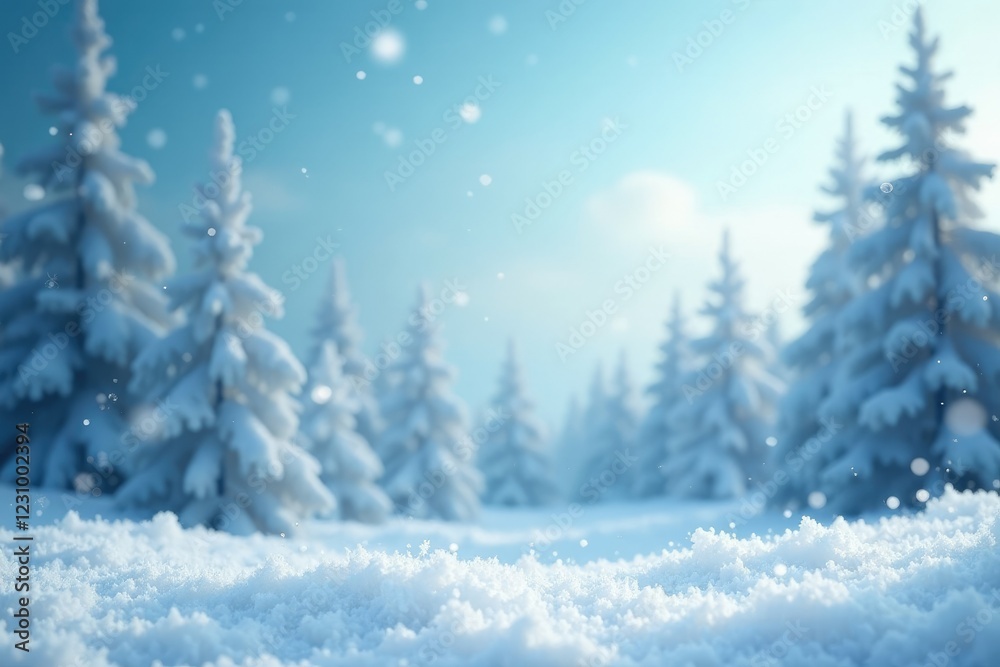 Fototapeta premium Sparkling silver snowflakes fall gently on a serene winter sky, delicate, white, clouds