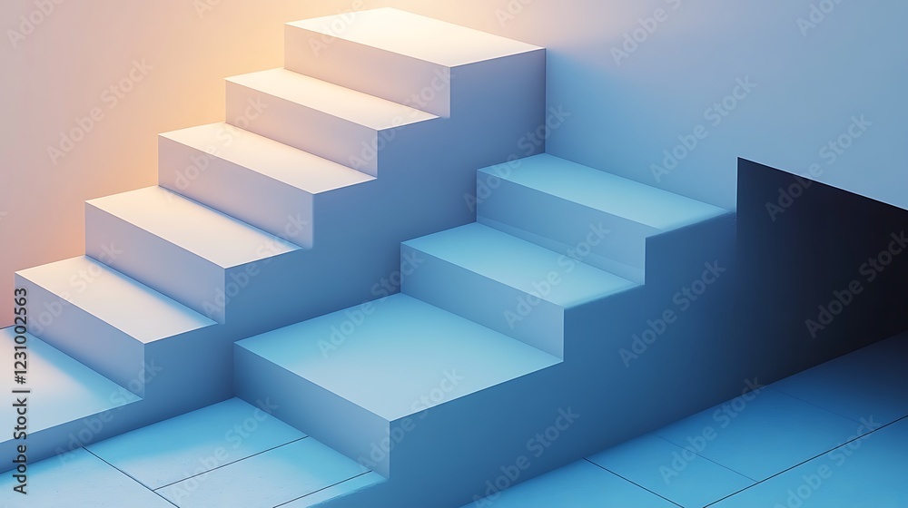 Abstract White and Blue Staircase Steps Design Abstract White and Blue Staircase Steps Design