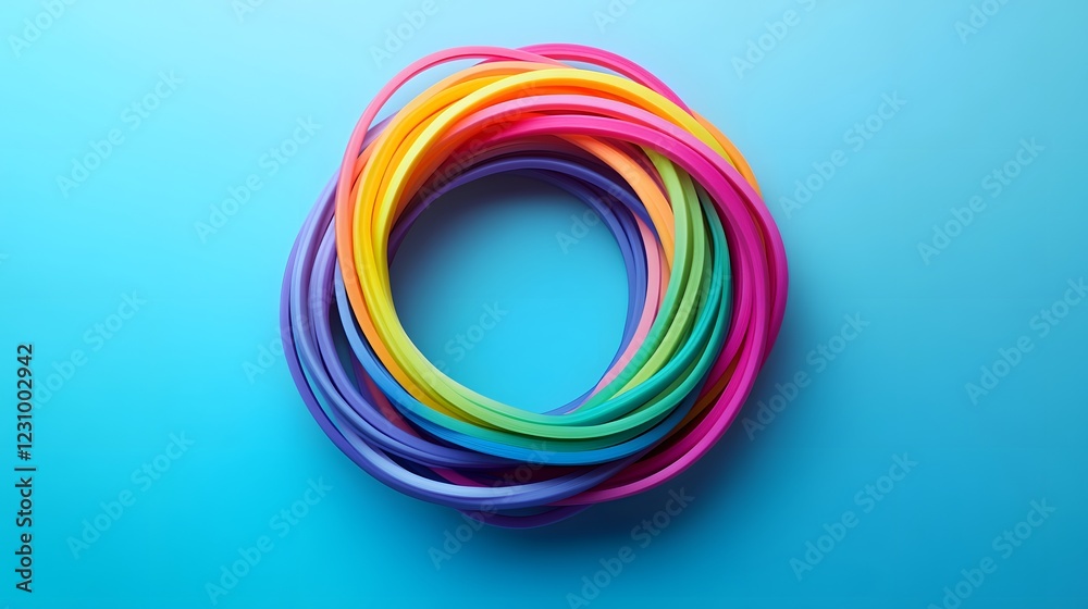 A set of colorful rubber bands arranged in a circular shape A set of colorful rubber bands arranged in a circular shape