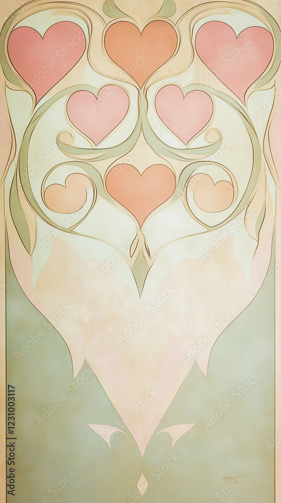 Valentine hearts background in pale pink and green