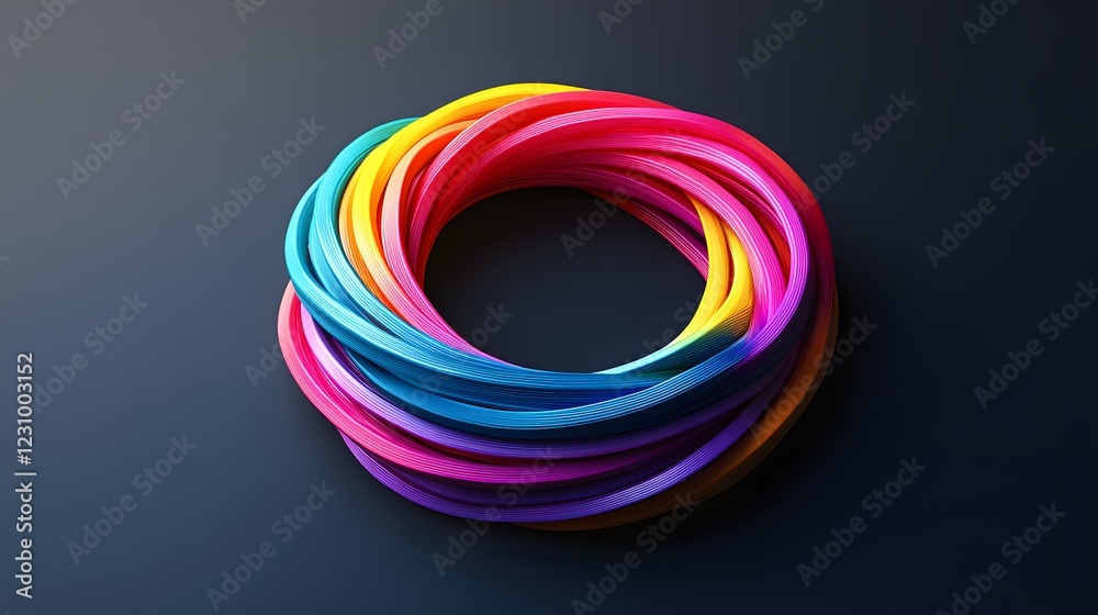 A set of colorful rubber bands arranged in a circular shape A set of colorful rubber bands arranged in a circular shape