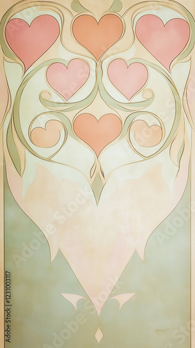Obraz na płótnie Valentine hearts background in pale pink and green w salonie