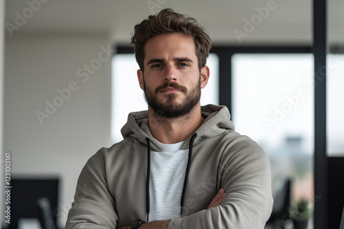 A professional portrait of a young male IT specialist in his late 20s