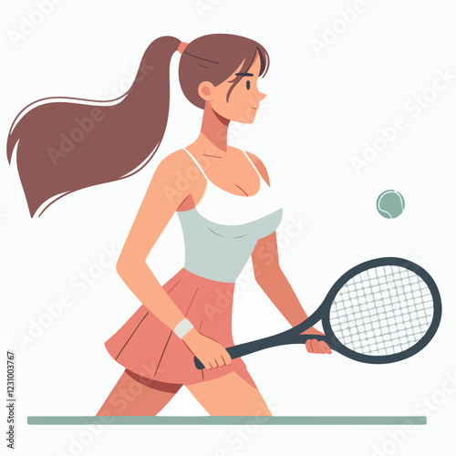 Female Tennis Player Illustration in White Background