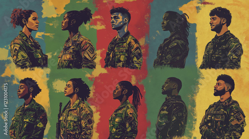 Obraz na płótnie Ten diverse military people in camo uniforms w salonie