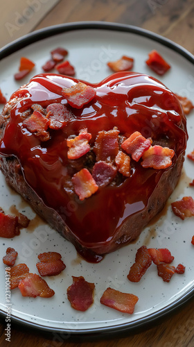 Vertical heart-shaped meatloaf with bacon