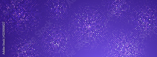 Digital technology pattern wallpaper. Glowing purple dotted circle background. Abstract dot round grid backdrop for business, science, healthcare, medicine, finance. Vector violet texture surface