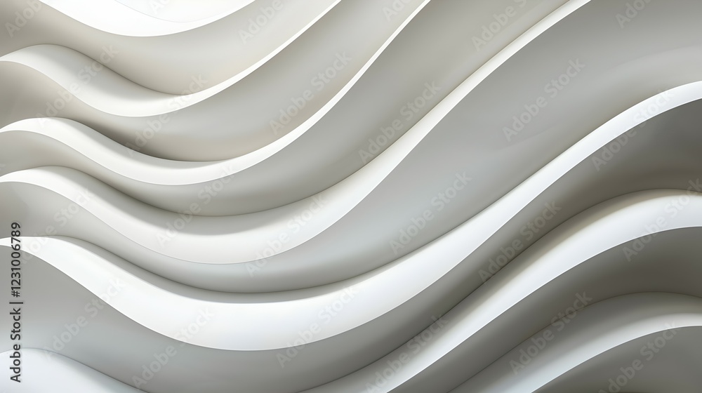 Obraz premium Abstract wavy patterns in white, creating a smooth, fluid aesthetic.