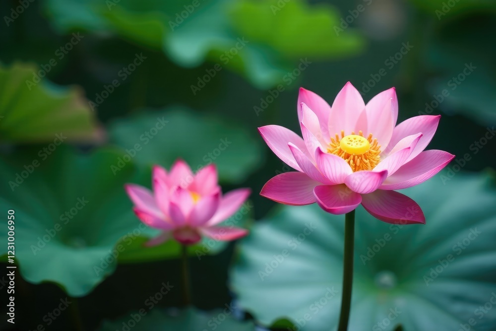 Lotus flowers blooming in a serene environment, peaceful, aquatic Lotus flowers blooming in a serene environment, peaceful, aquatic