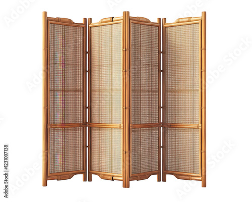 folding screen made of bamboo and woven material, ideal for hotel rooms or interior decor. This stylish partition adds privacy and elegance to any space photo