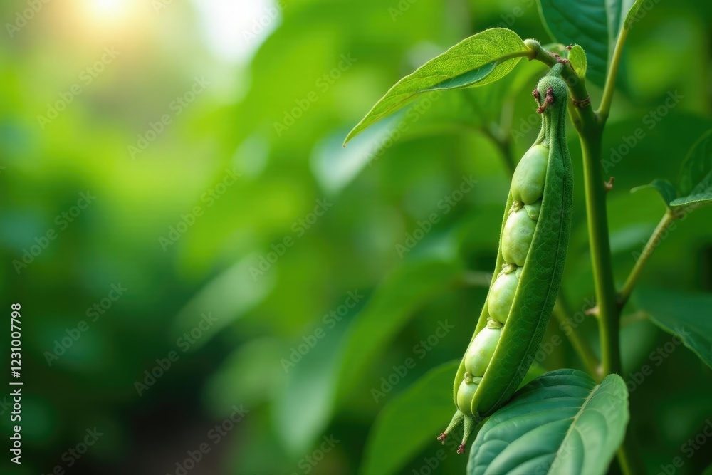 Mature soybean plant with ripe pods and leaves, growth, verdant Mature soybean plant with ripe pods and leaves, growth, verdant