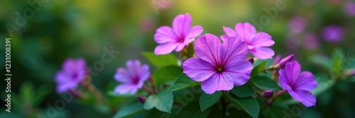 Shali violet blooms in clusters of five on the bush, clusters, bush, greenery