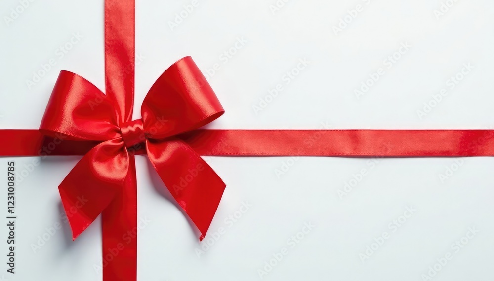 Simple red gift bow made of ribbon on a white surface, color, ribbon, red Simple red gift bow made of ribbon on a white surface, color, ribbon, red