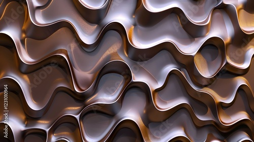 Abstract wavy surface with smooth metallic textures and reflections.