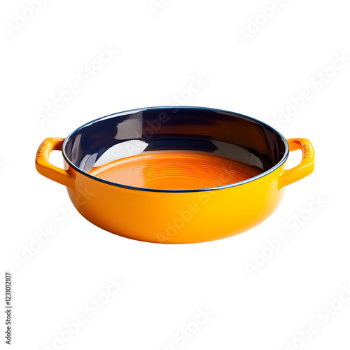 Vibrant Ceramic Roasting Pan with Yellow Casserole and Blue Rim Isolated on Transparent Background