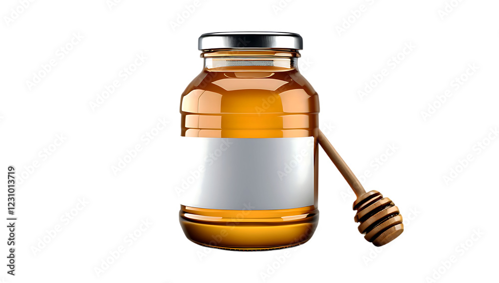 Glass Jar of Honey with Wooden Dipper Glass Jar of Honey with Wooden Dipper