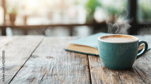 Enjoying warmth with coffee and a good book on a rustic wooden table