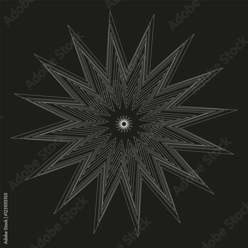 Black star icon. Geometric starburst shape. Abstract spiky design. Symmetrical vector element.