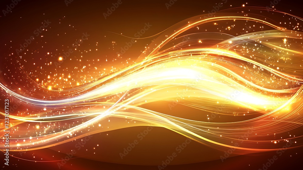 Fototapeta premium Golden Waves of Light and Sparkling Dust