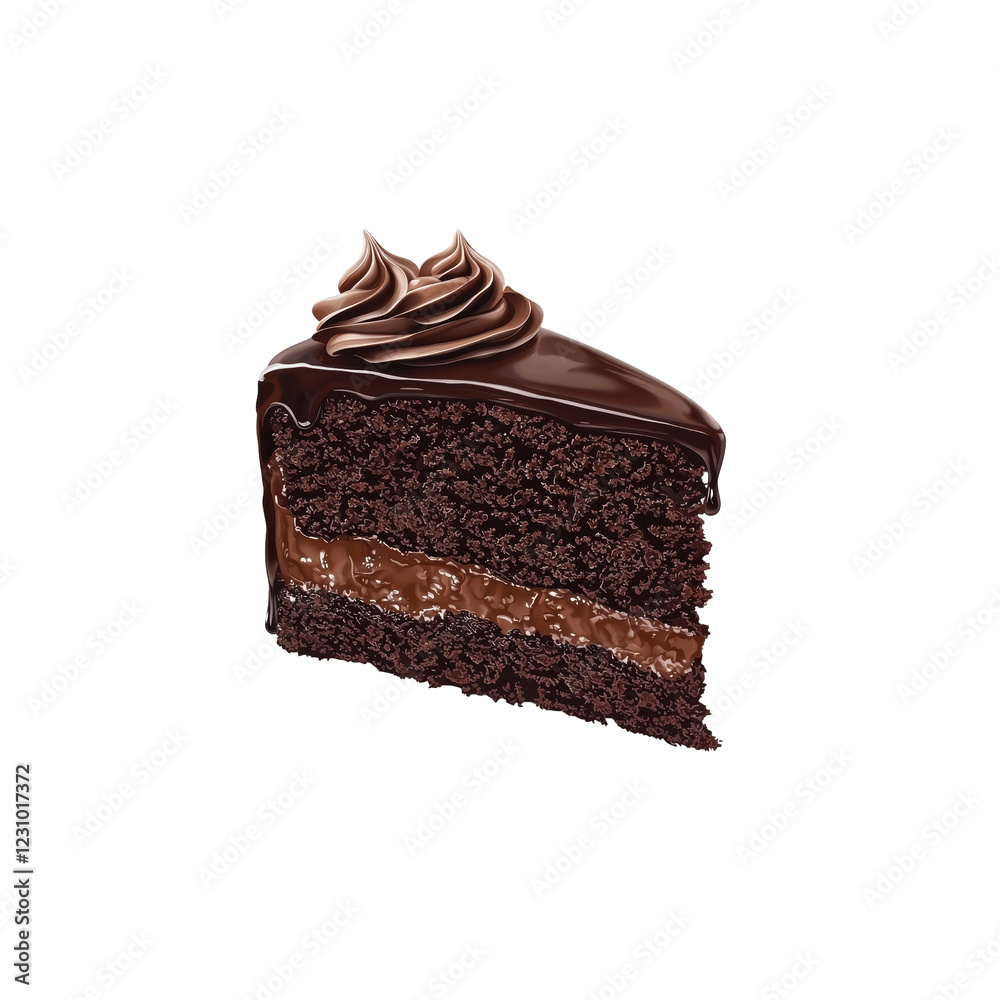 Obraz premium Decadent Chocolate Cake Slice with Rich Frosting and Filling