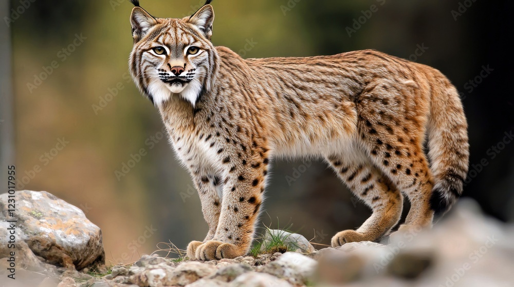 Eurasian Lynx Standing on Rocks in Forest Eurasian Lynx Standing on Rocks in Forest