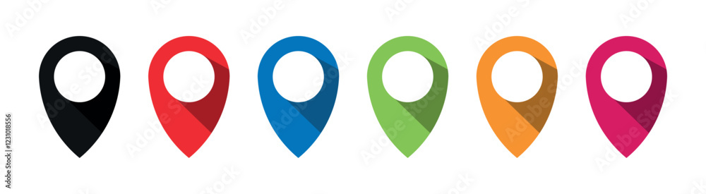 Pin location icon. Colorful map pointer. Marker pointer. Point of map. Pin icon to mark location. Flat design vector illustration. 