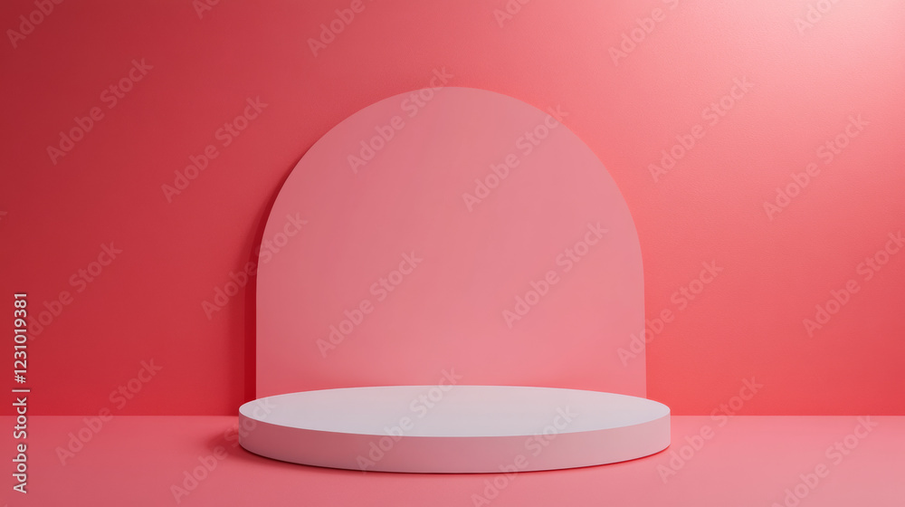 Minimalist pink podium with arch backdrop Minimalist pink podium with arch backdrop