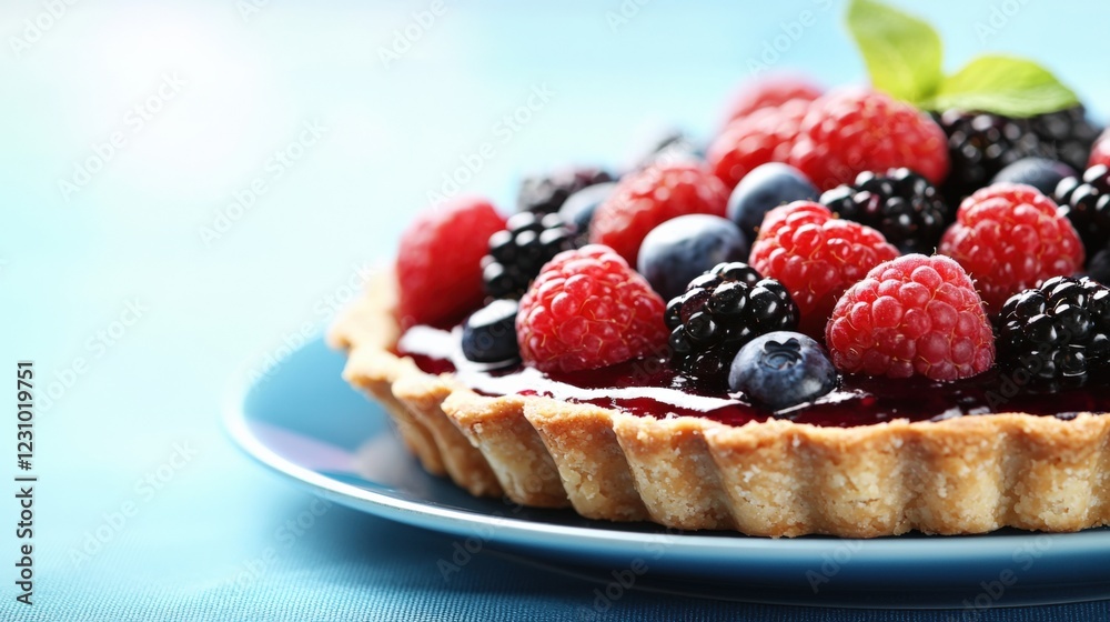 Delicious berry tart recipe home kitchen food photography bright blue background close-up view culinary delight Delicious berry tart recipe home kitchen food photography bright blue background close-up view culinary delight