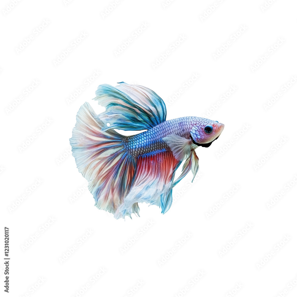 Fototapeta premium Colorful Betta Fish with Flowing Fins in Clear Water Background
