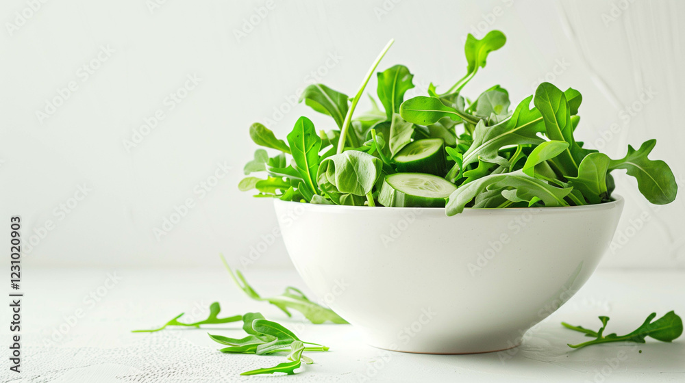 Fresh green microgreens in a white bowl on a light, minimalistic background Fresh green microgreens in a white bowl on a light, minimalistic background