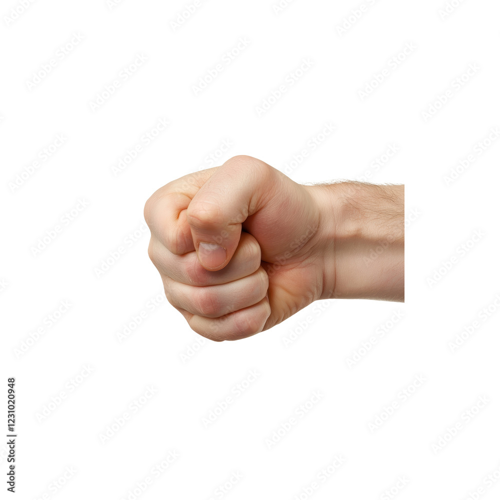 Close-up of a Human Hand Showing a Fist in a Neutral Background Close-up of a Human Hand Showing a Fist in a Neutral Background