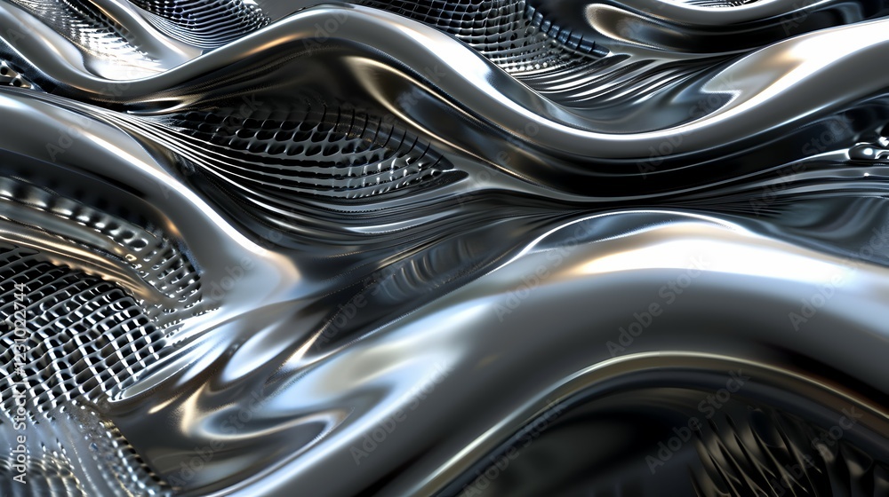 Abstract metallic waves create a fluid, dynamic visual texture. Abstract metallic waves create a fluid, dynamic visual texture.