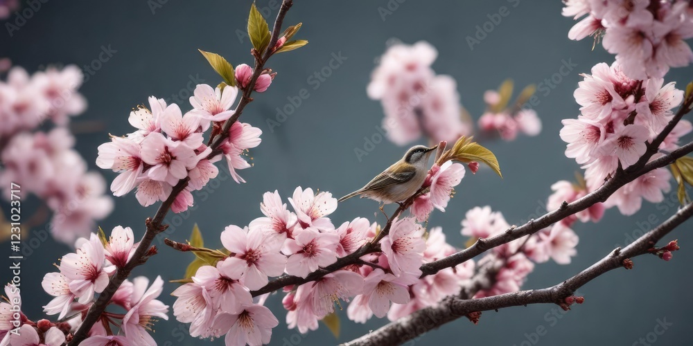 Small bird-like insect on blooming cherry branches , bloom, nature, insect Small bird-like insect on blooming cherry branches , bloom, nature, insect
