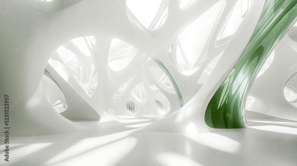Abstract White Architectural Interior Design With Green Accents Abstract White Architectural Interior Design With Green Accents